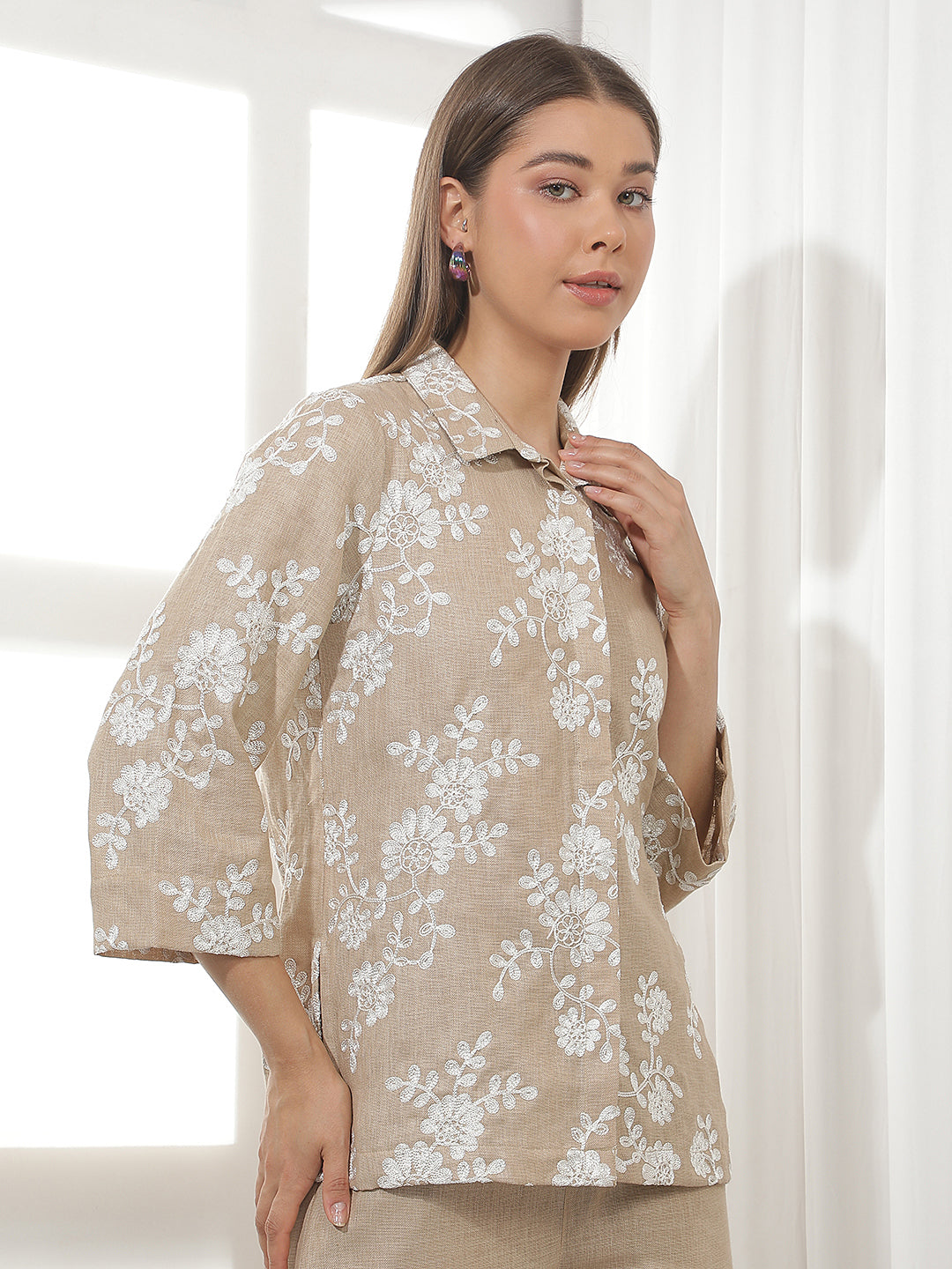 Signature Cream Beige Embroidered Shirt