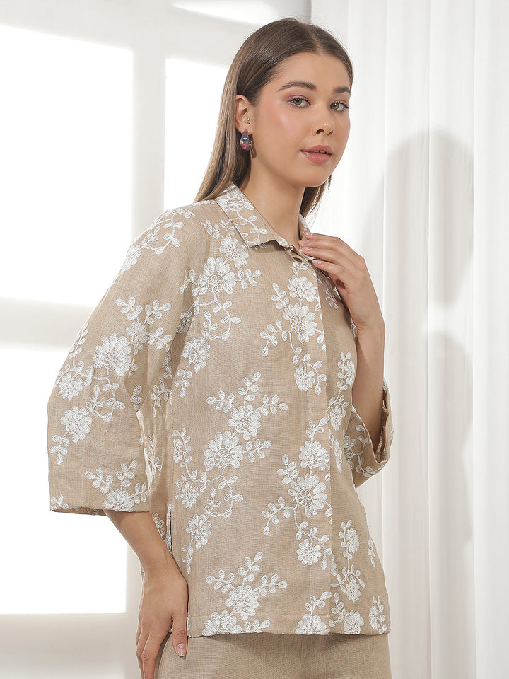 Signature Cream Beige Embroidered Shirt