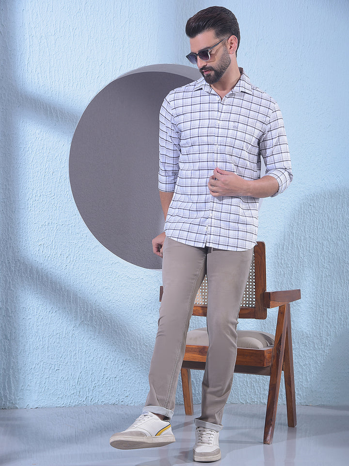 Brown Checked 100% Cotton Shirt