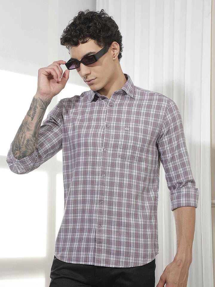 Purple Checked 100% Cotton Shirt