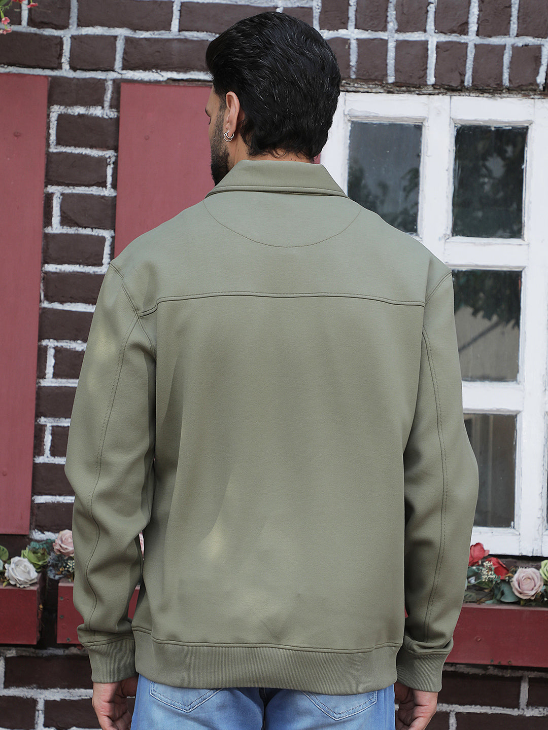 Olive Front Open Sweatshirt