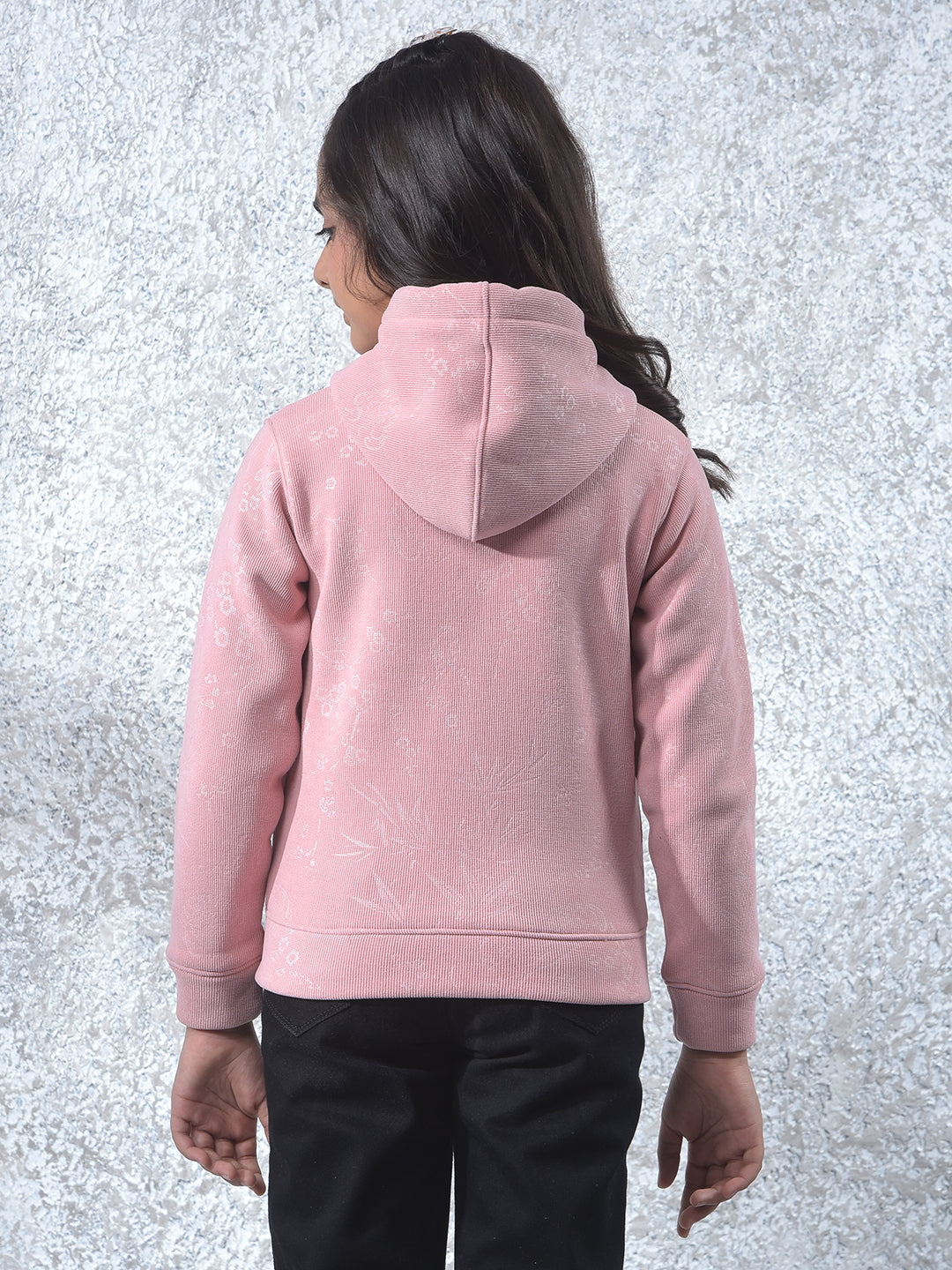Pink Floral Print Hooded Neck Sweatshirt