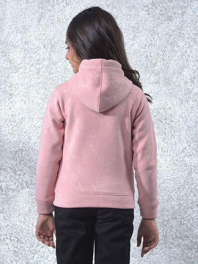 Pink Floral Print Hooded Neck Sweatshirt
