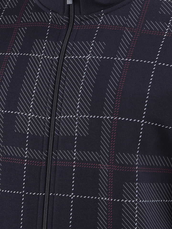 Sleek Navy Blue Checked Sweatshirt