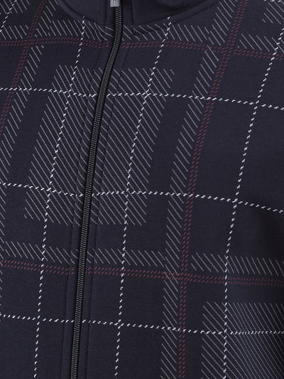 Sleek Navy Blue Checked Sweatshirt