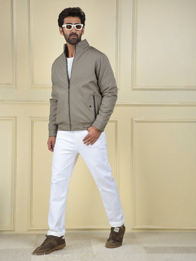 Beige Printed Puffer Jacket