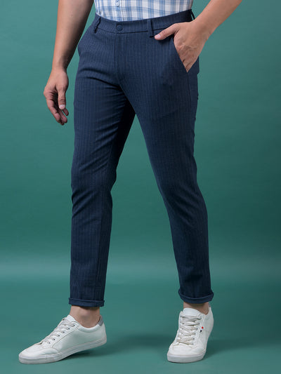 Navy Blue Vertical Stripes Trousers