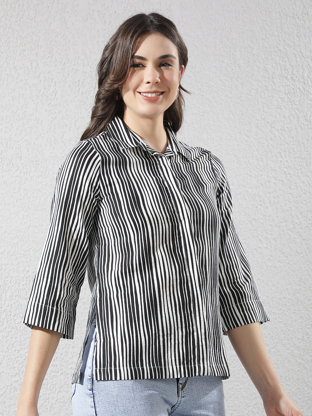 Black Vertical Striped 100% Cotton Shirt