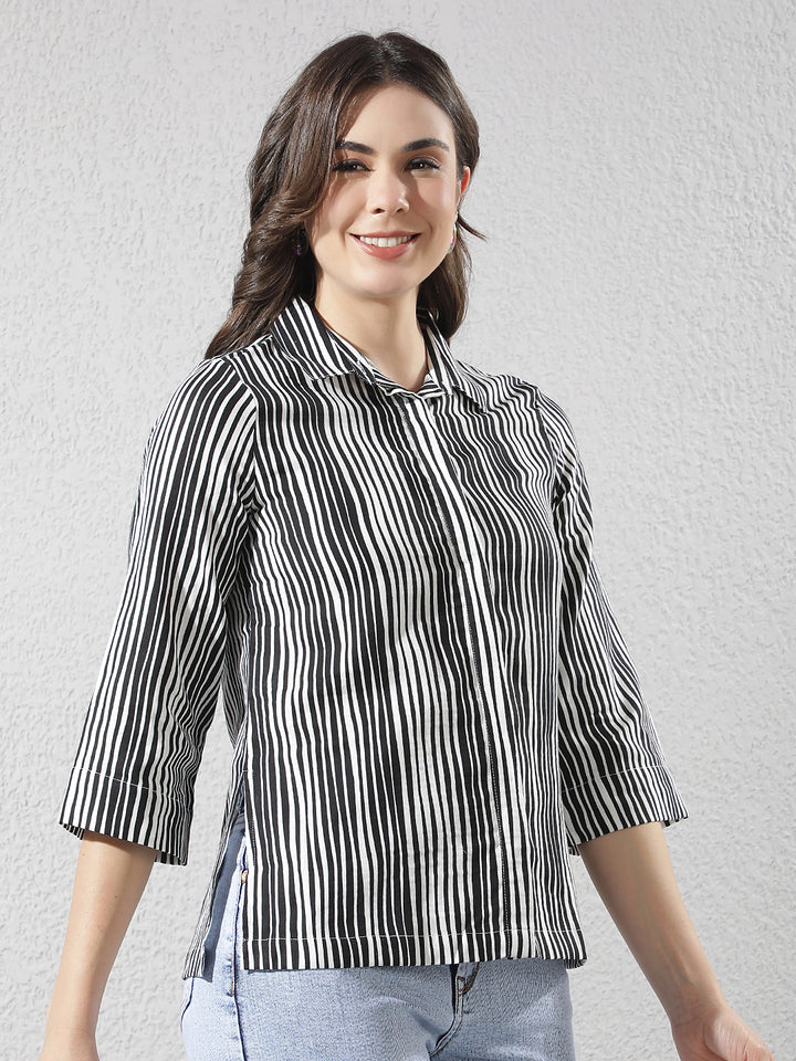 Black Vertical Striped 100% Cotton Shirt