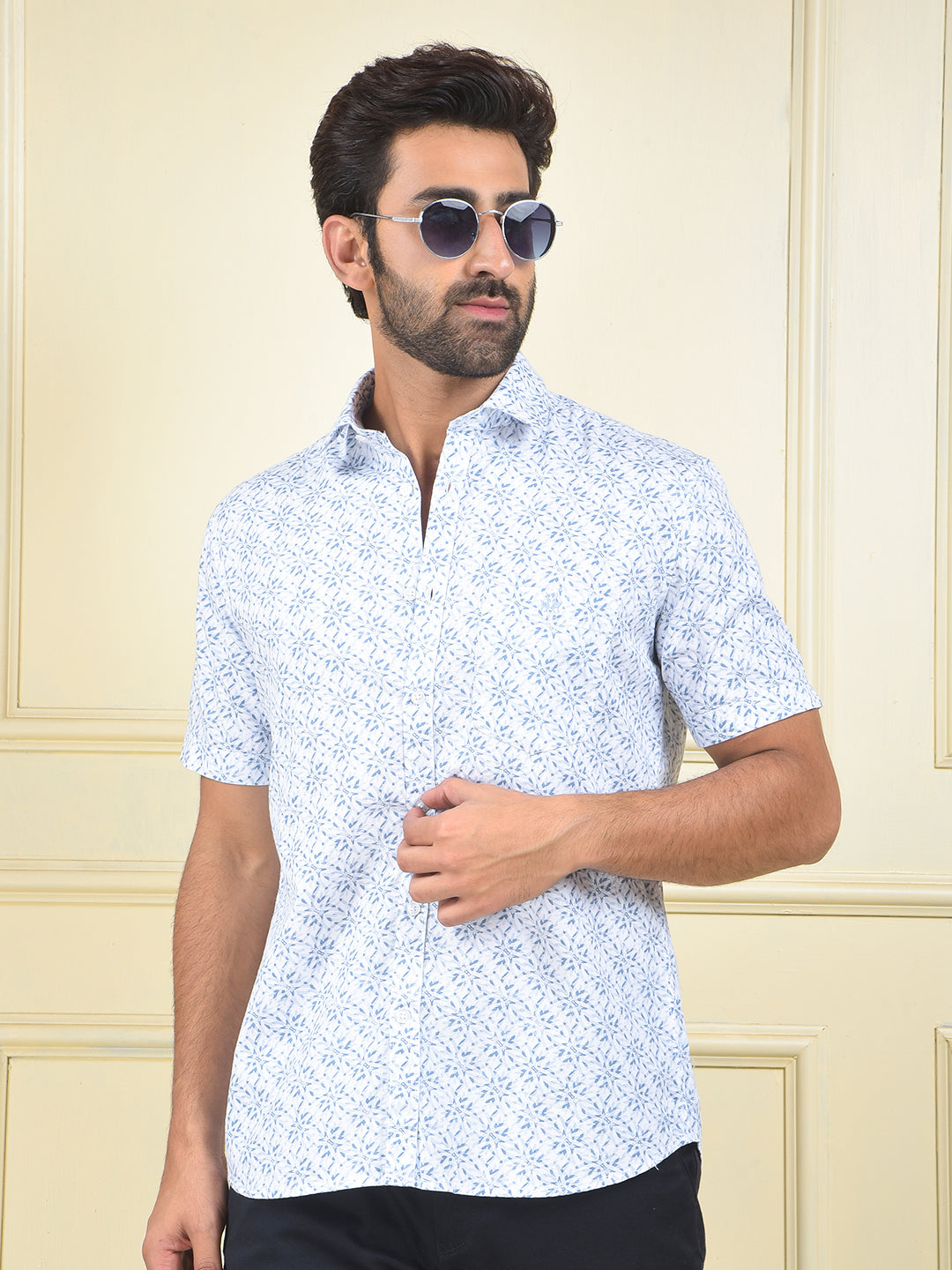 Blue Floral Print 100% Cotton Shirt