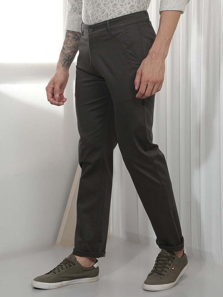 Grey Straight Cotton Trousers