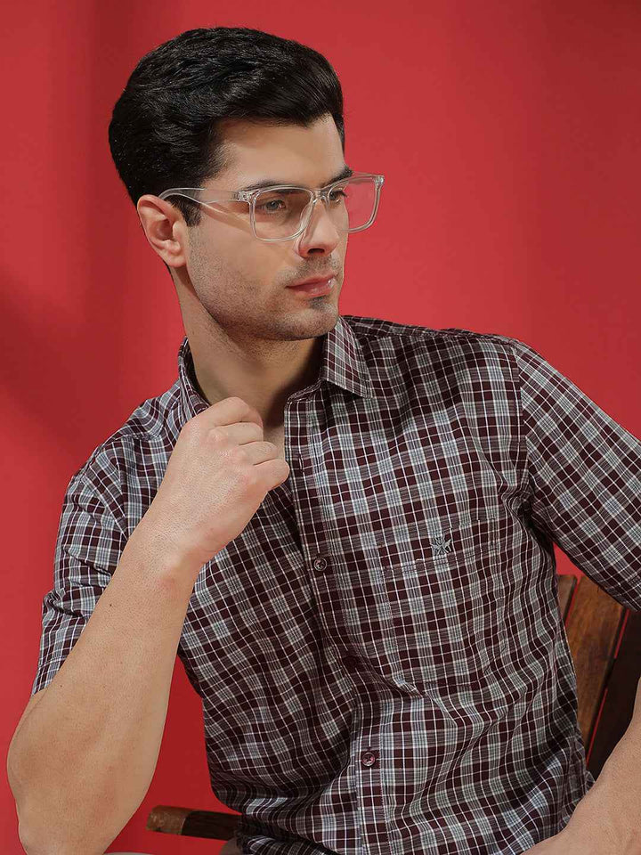 100% Cotton Wine Checked Shirt