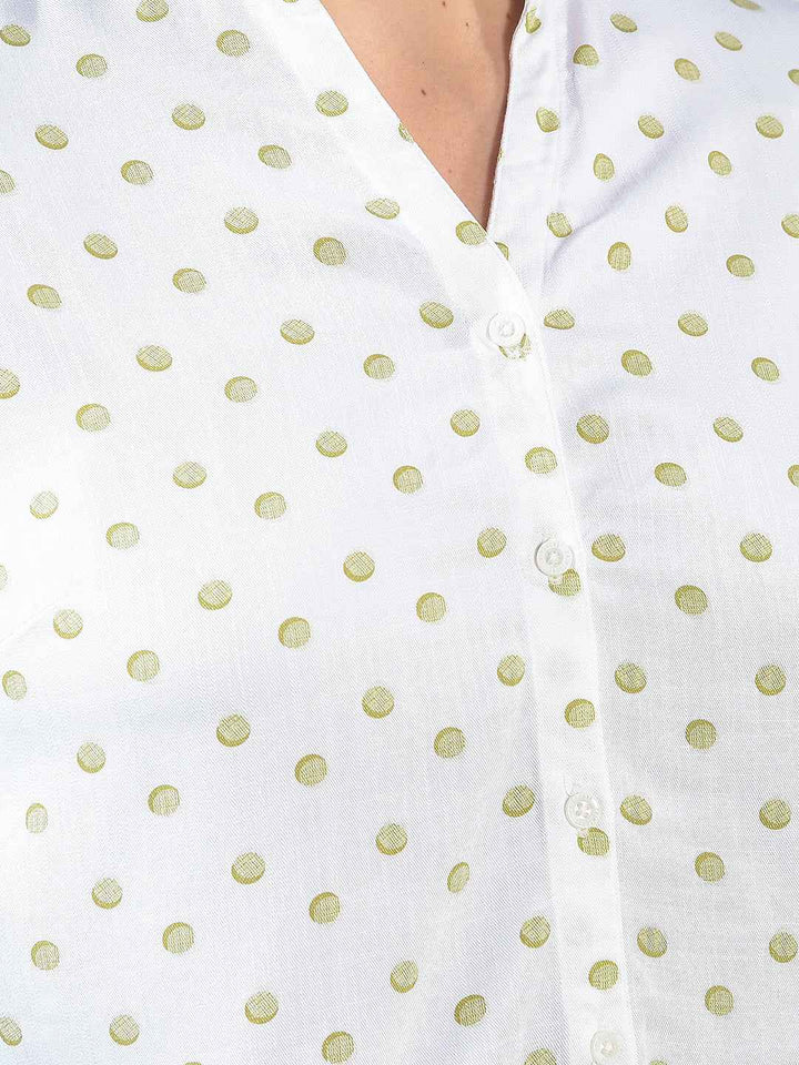 Green Polka Dots V-Neck Shirt