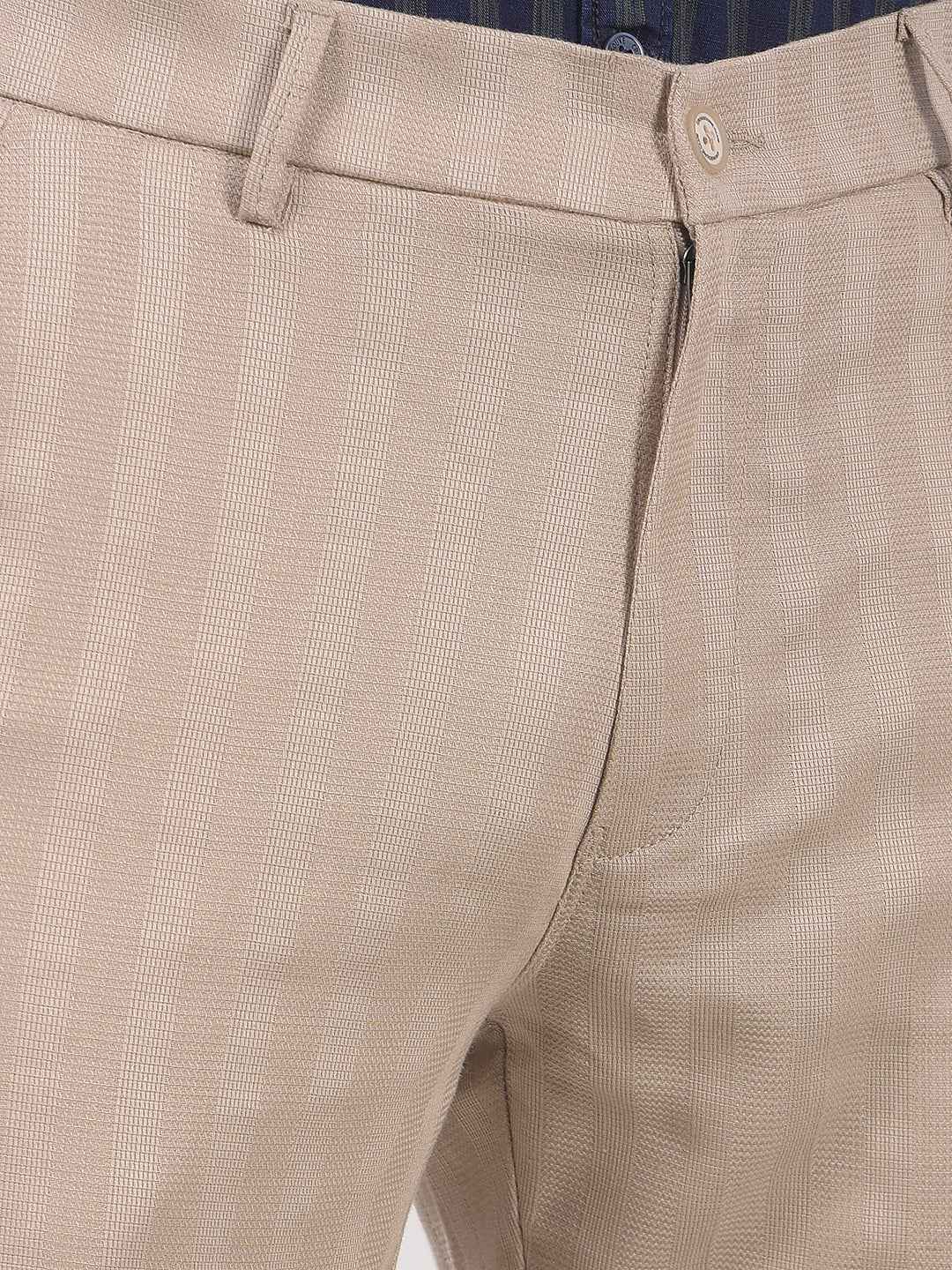 Beige Vertical Stripes Chinos Trousers