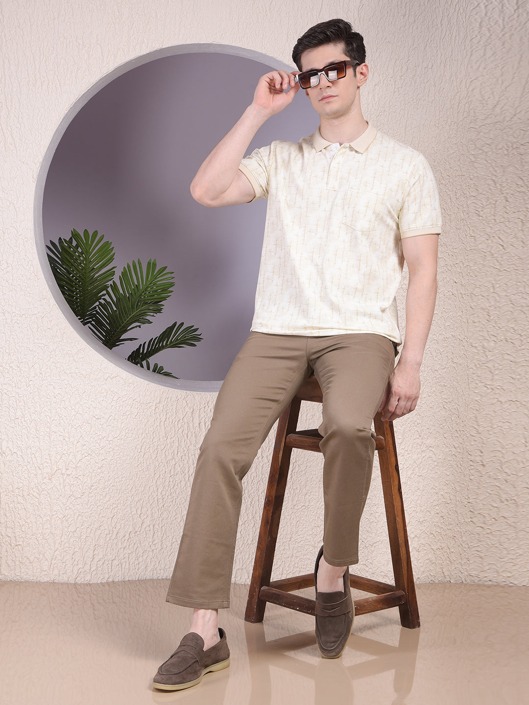 Green Printed Polo-Neck T-Shirt