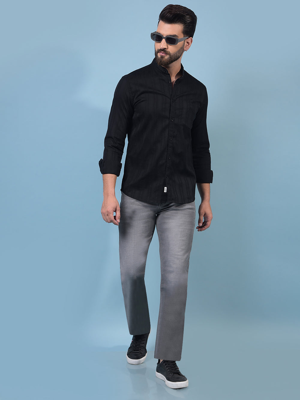 Black Embroidered 100% Cotton Shirt