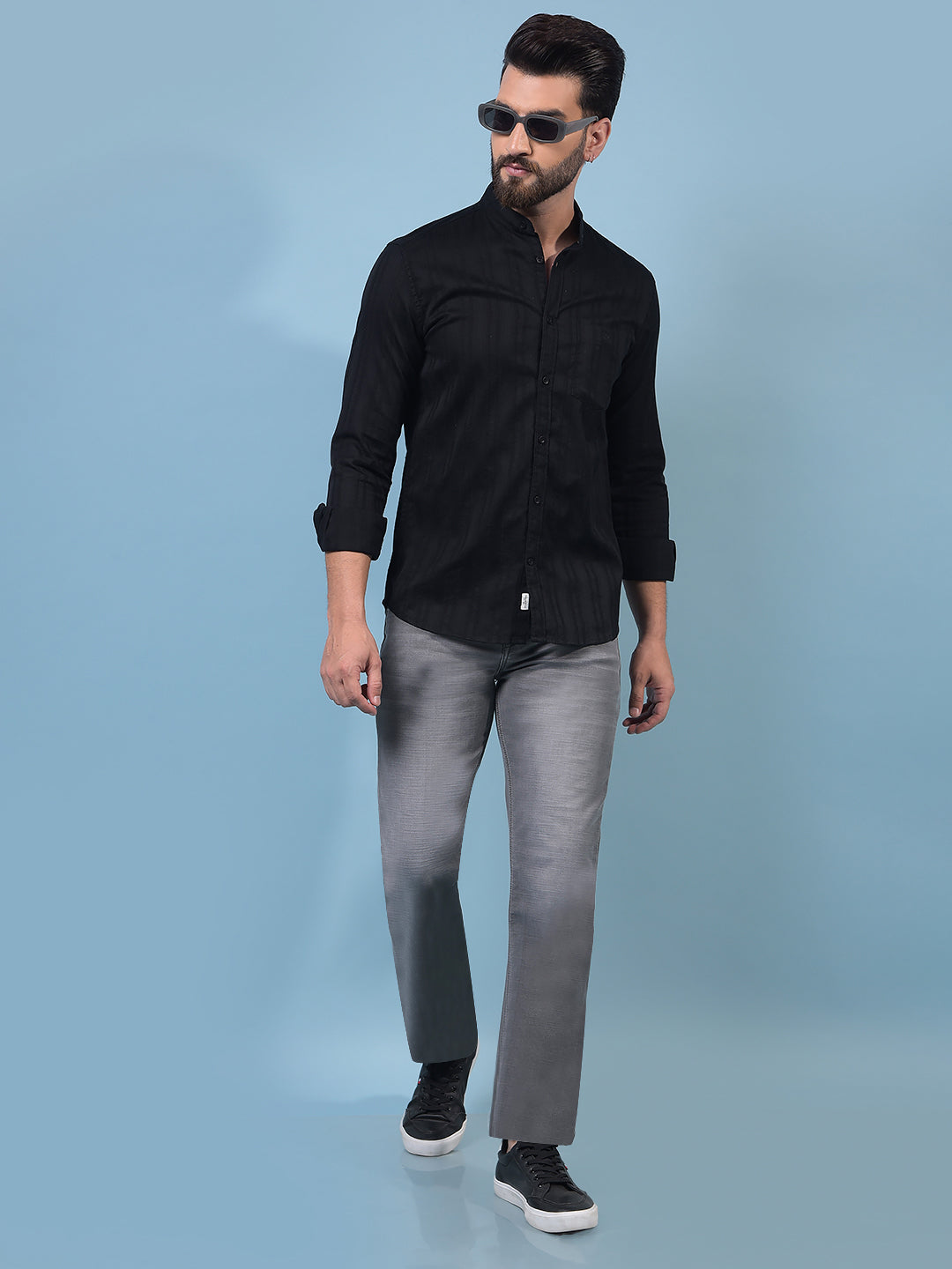 Black Embroidered 100% Cotton Shirt