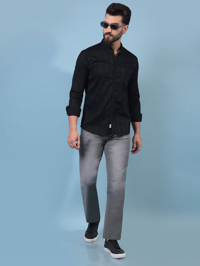 Black Embroidered 100% Cotton Shirt