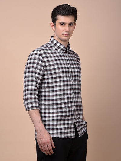 Wine Checked Button-Down Collar 100% Cotton Shirt