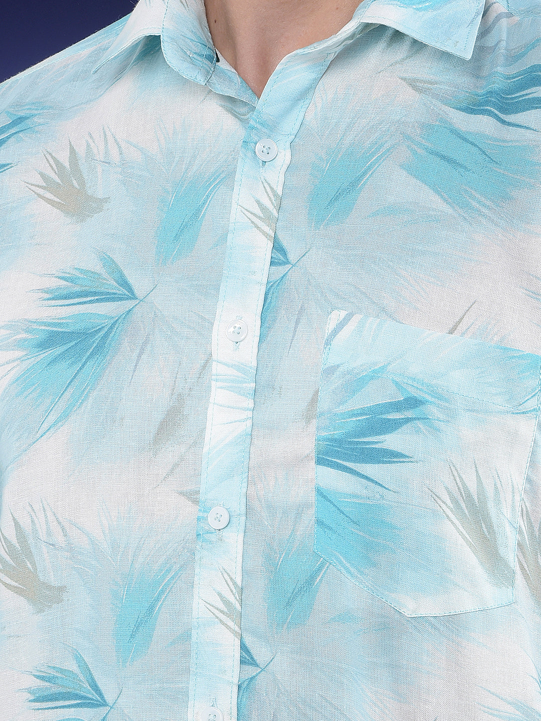 Blue Floral Print Linen Shirt