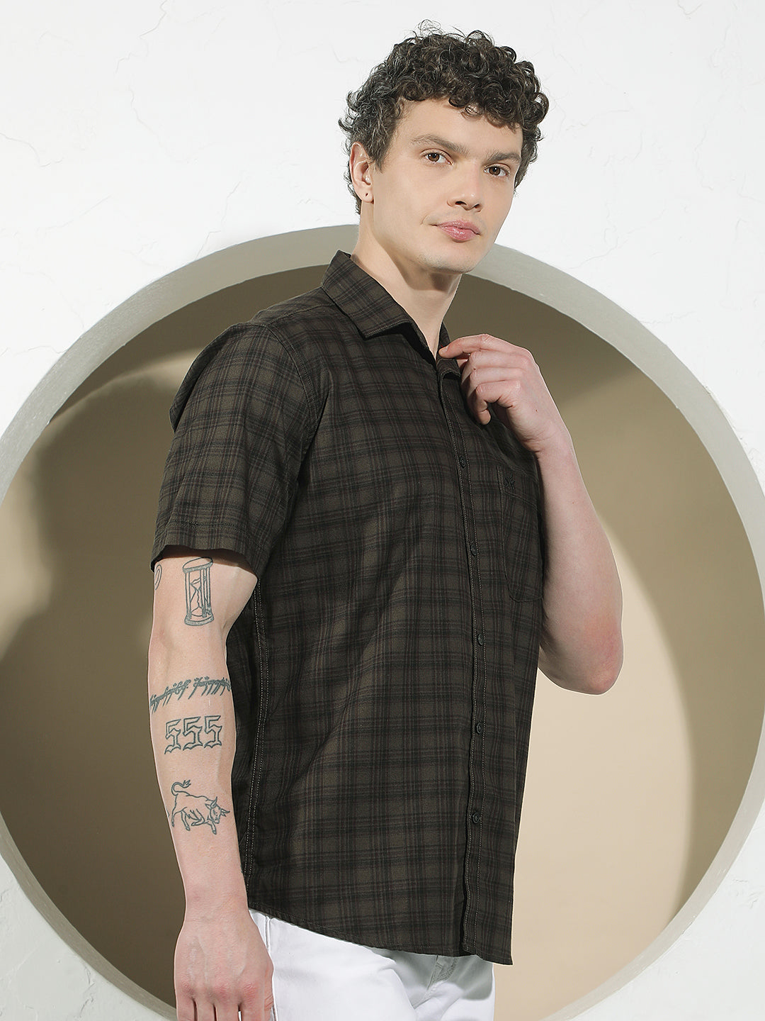 Brown Checked 100% Cotton Shirt