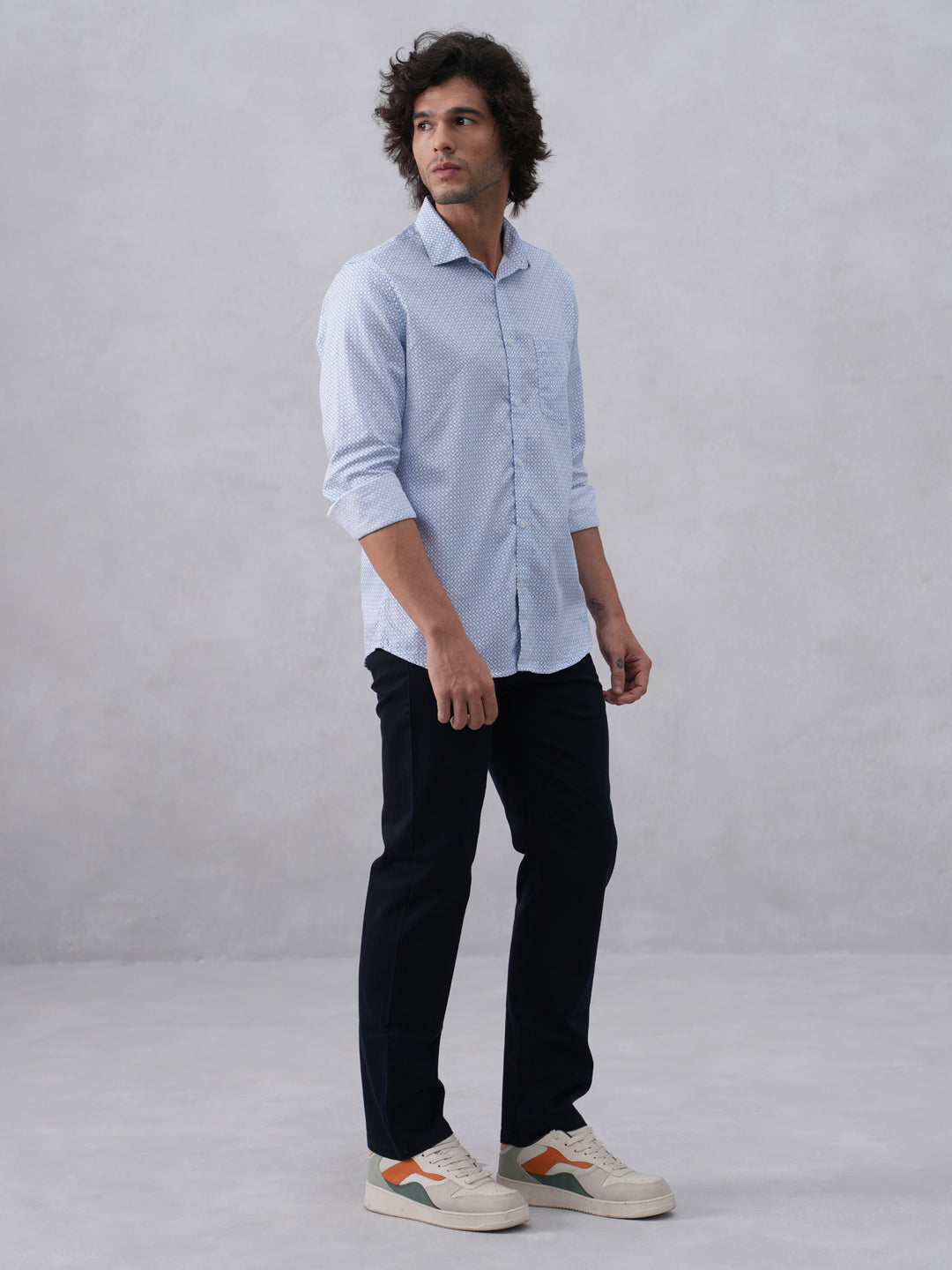 Blue Printed 100% Cotton Shirt