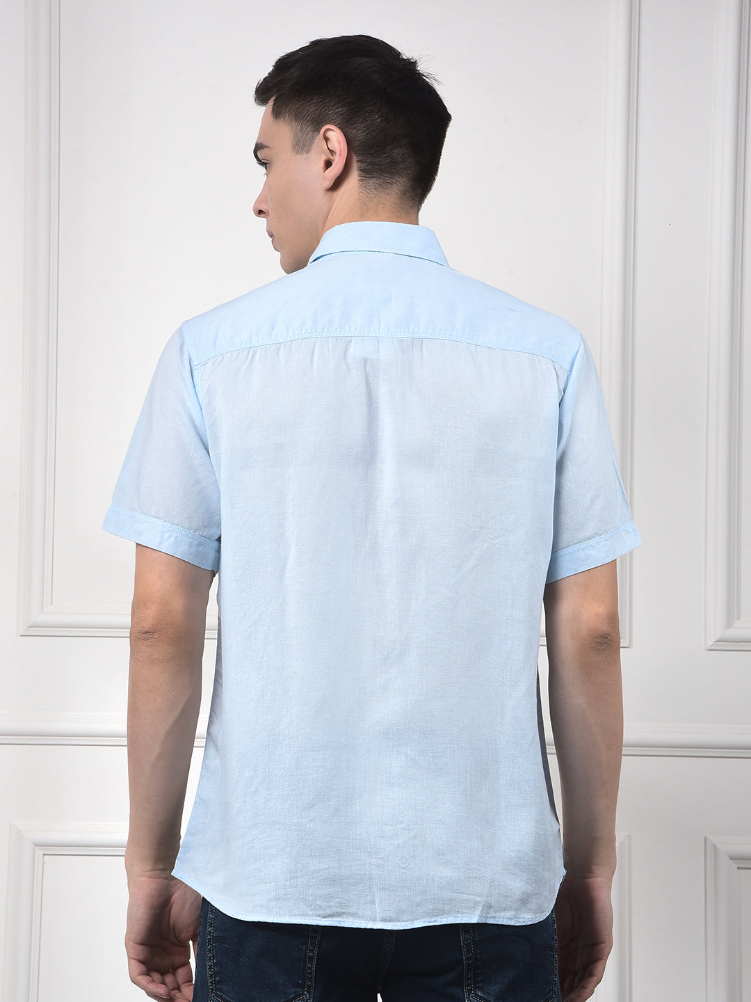 Breeze Blue Linen Short Sleeve Shirt