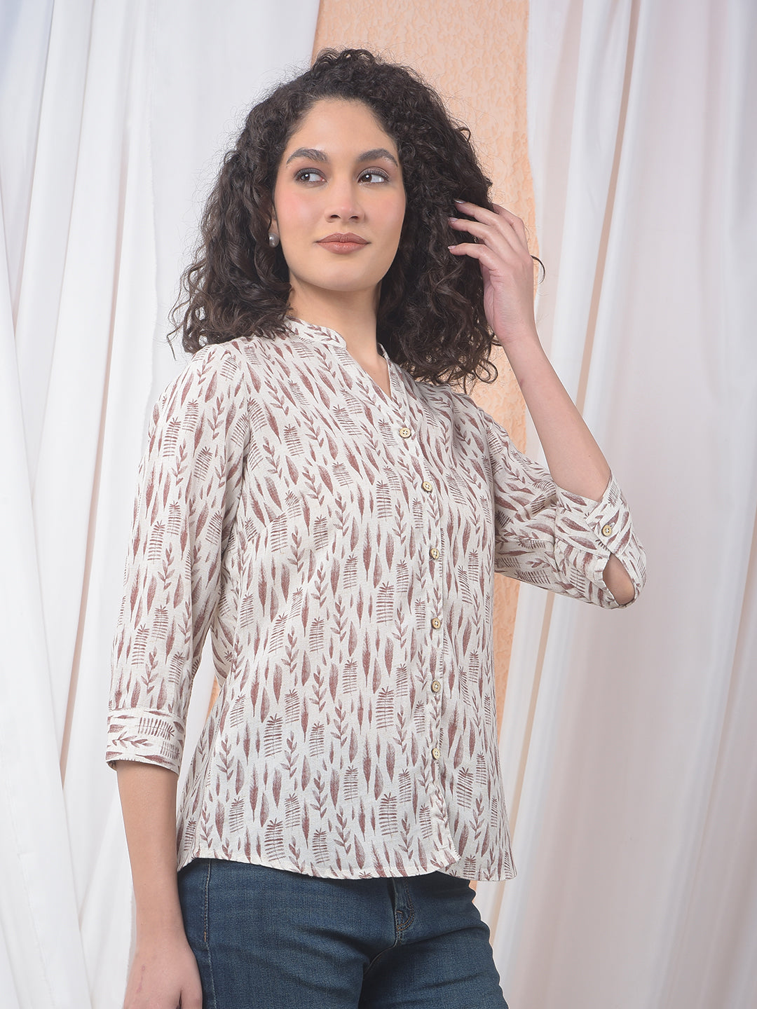 Printed Linen Brown Shirt
