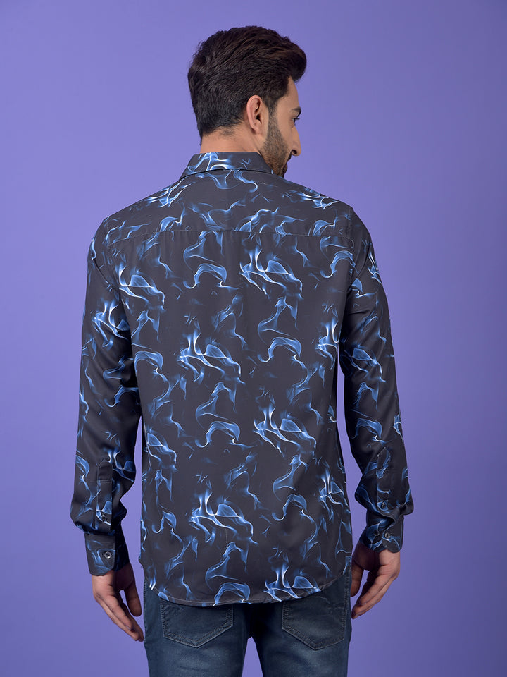 Navy Blue Abstract Print Shirt