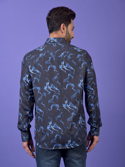 Navy Blue Abstract Print Shirt