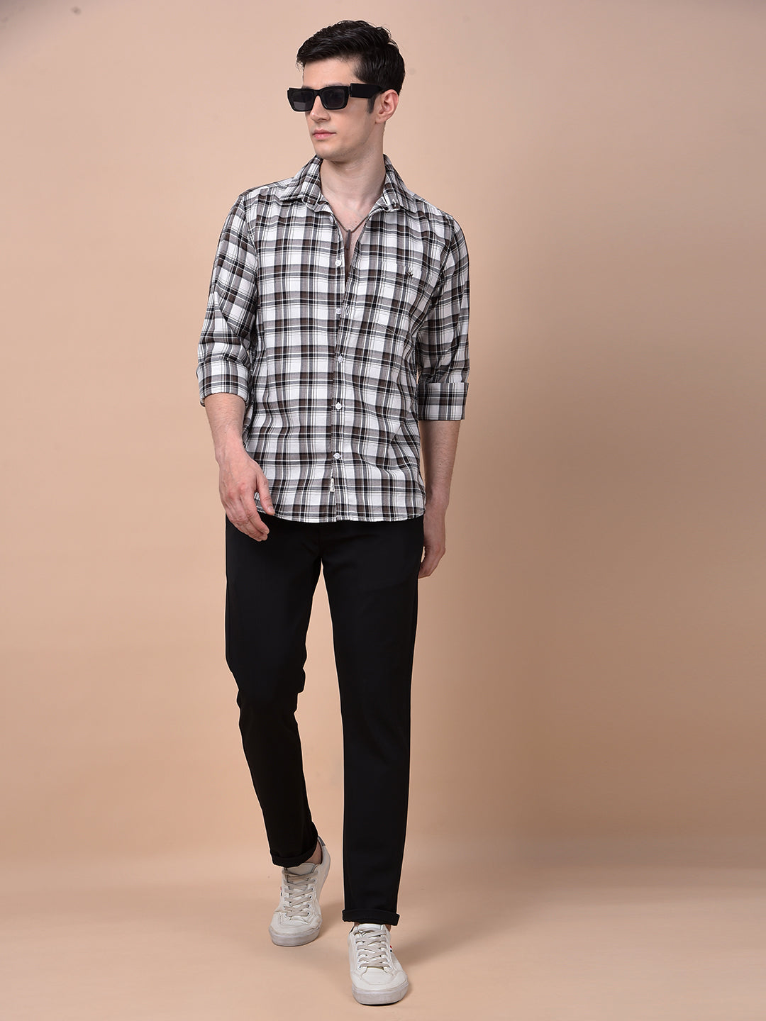 Brown Checked 100% Cotton Shirt