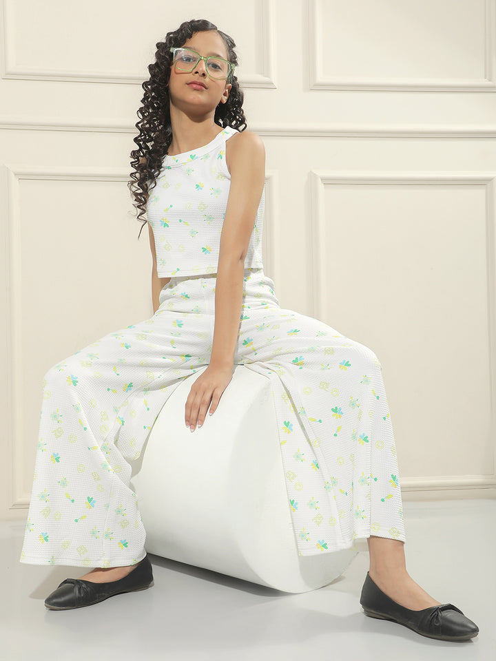 Cream Floral Print Palazzos