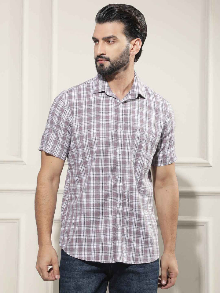Purple 100% Cotton Checked Shirt
