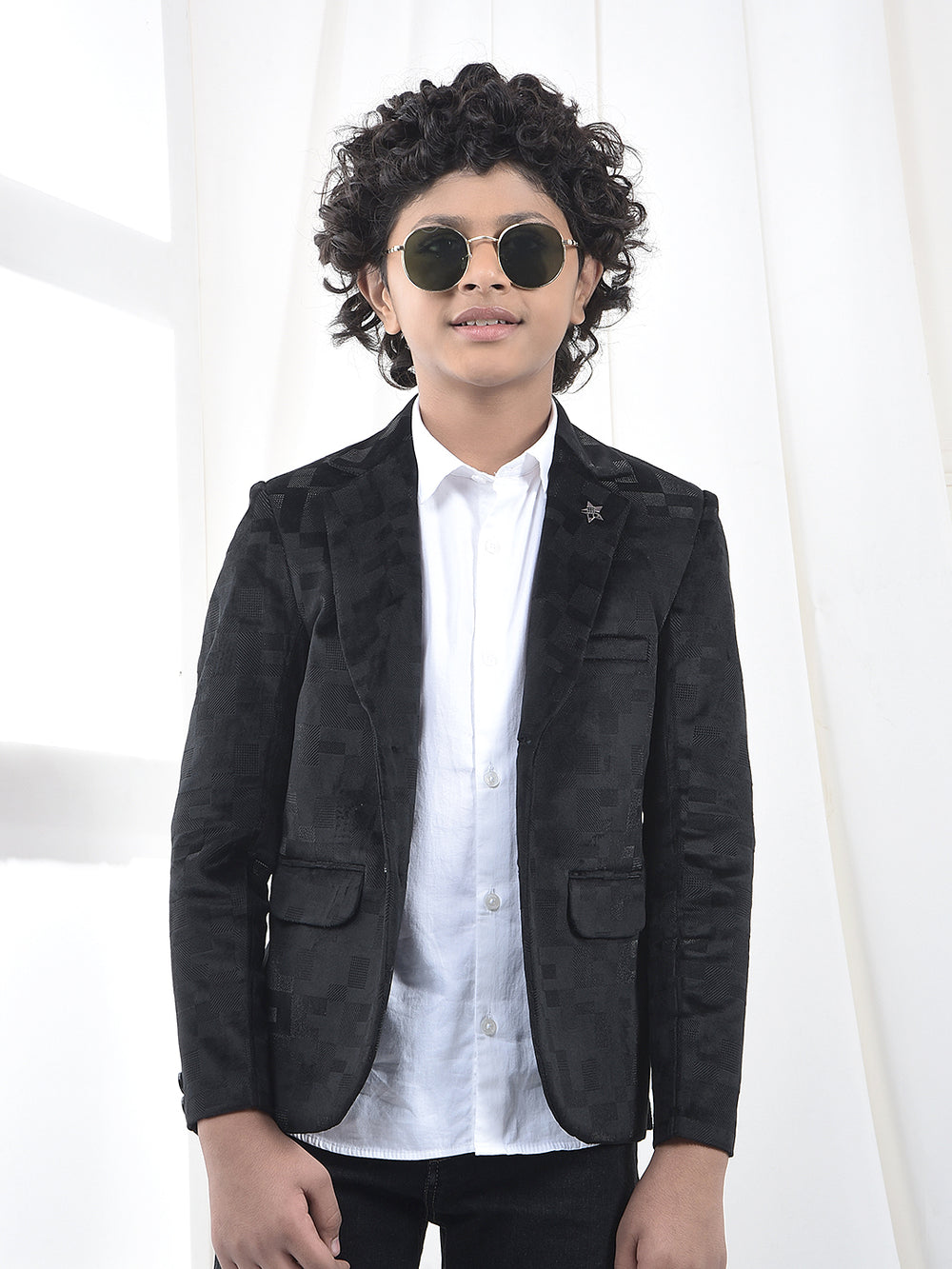 Black Jacquard Single-Breasted Blazer