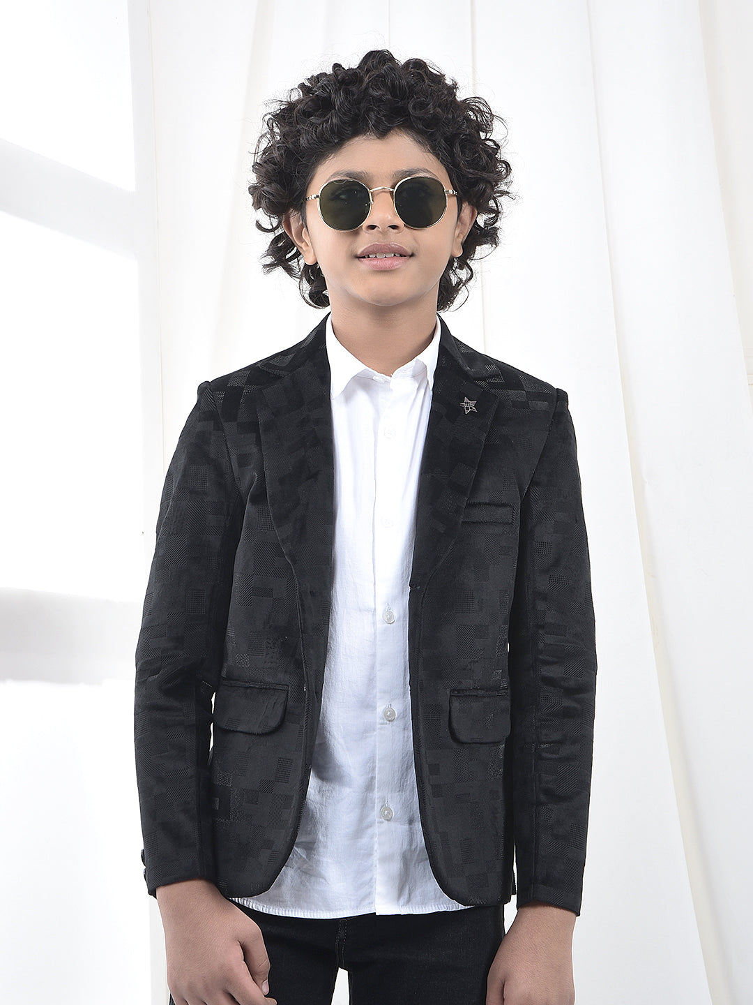 Black Jacquard Single-Breasted Blazer