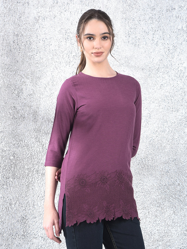 Purple Floral Embroidered Top