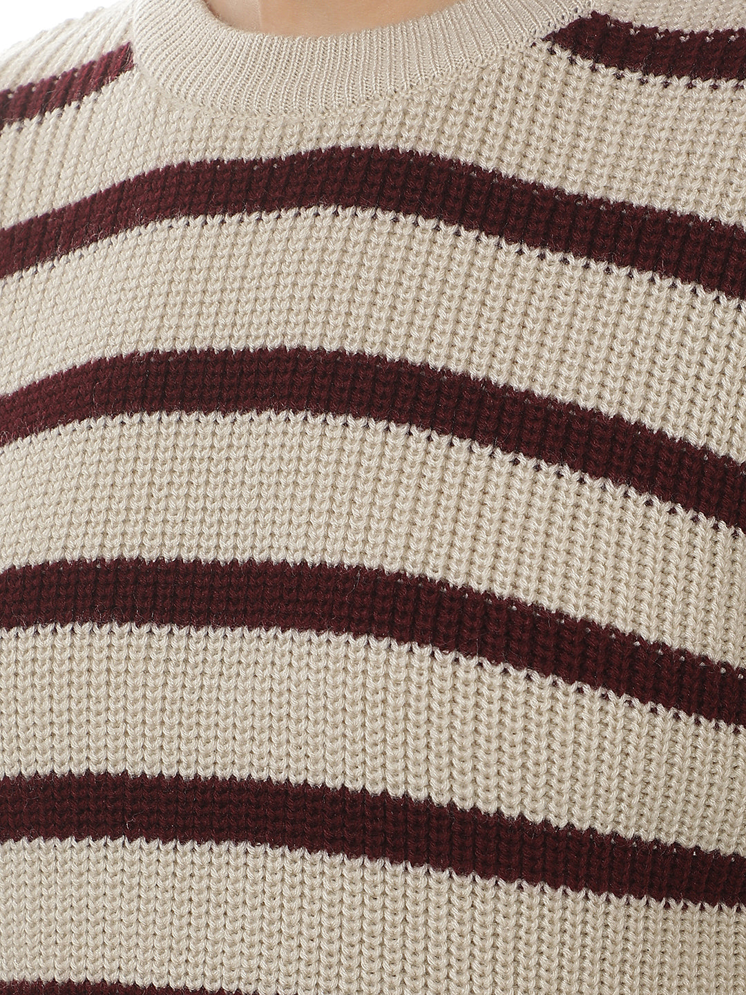 Beige Horizontal Stripes Acrylic Sweater