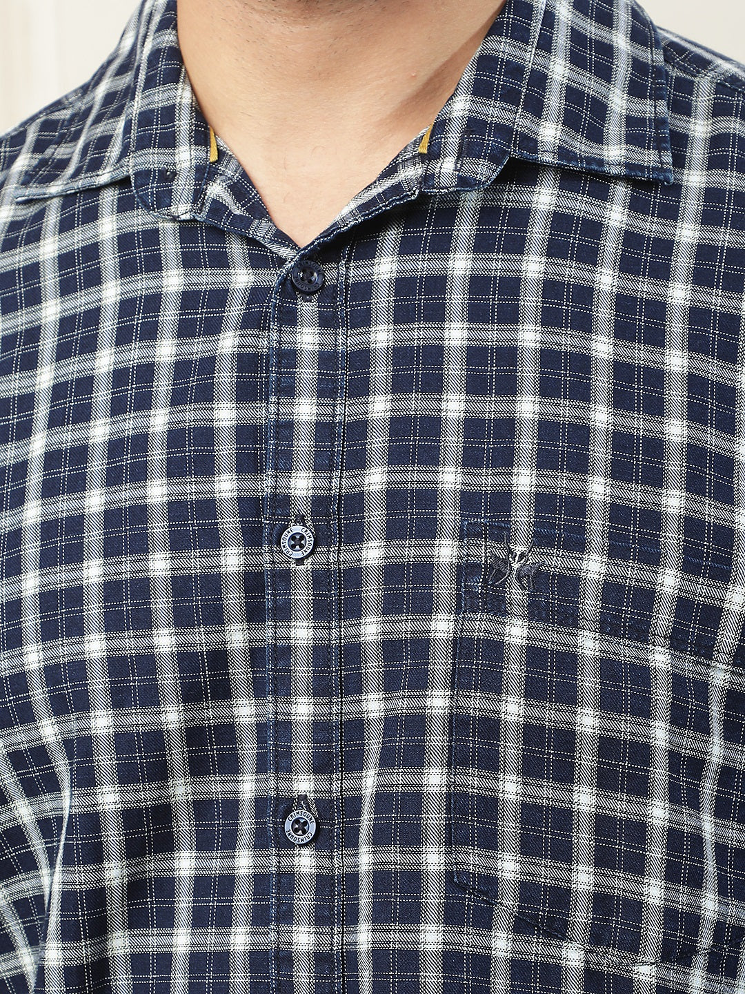 Navy Blue 100% Cotton Checked Shirt