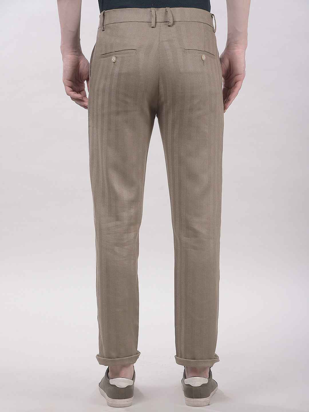 Khaki Vertical Stripes Chinos Trousers