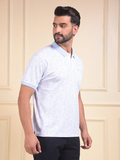 Blue Printed Polo Neck 100% Cotton T-Shirt