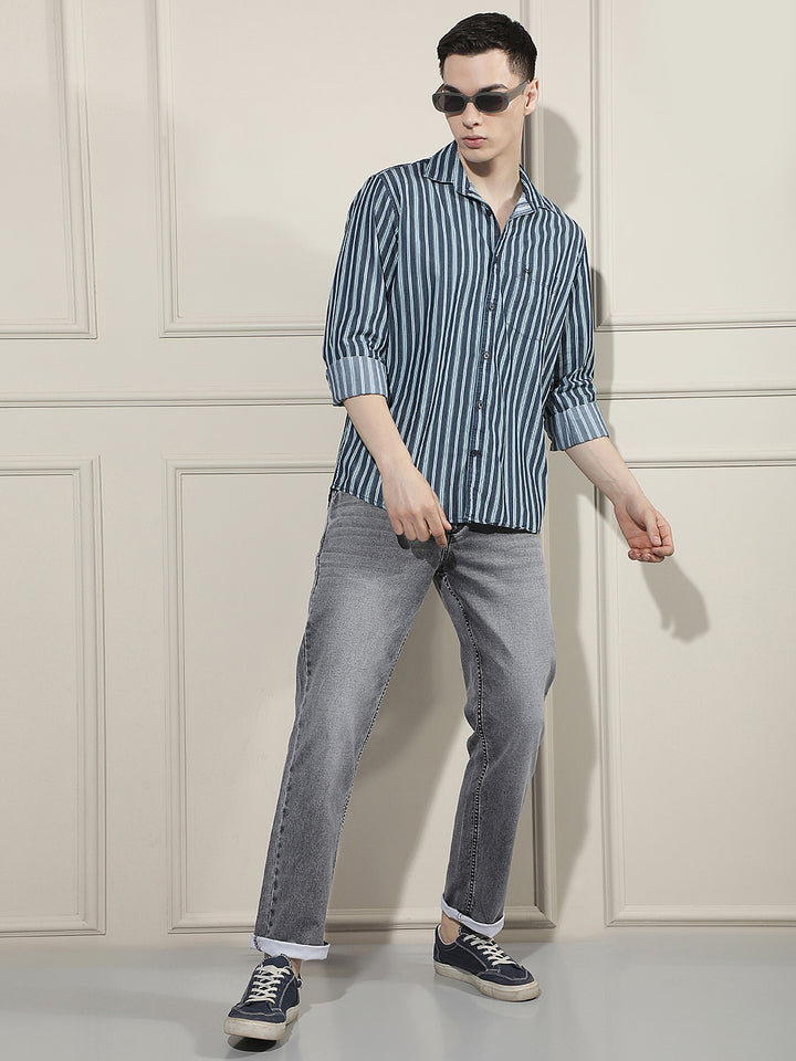 Green Vertical Stripes 100% Cotton Shirt