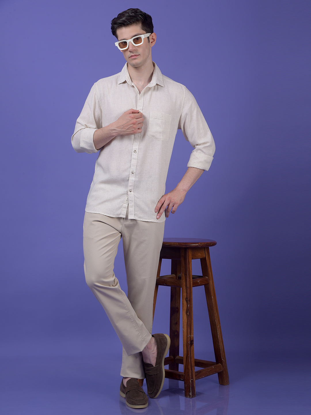 Beige Printed Trousers