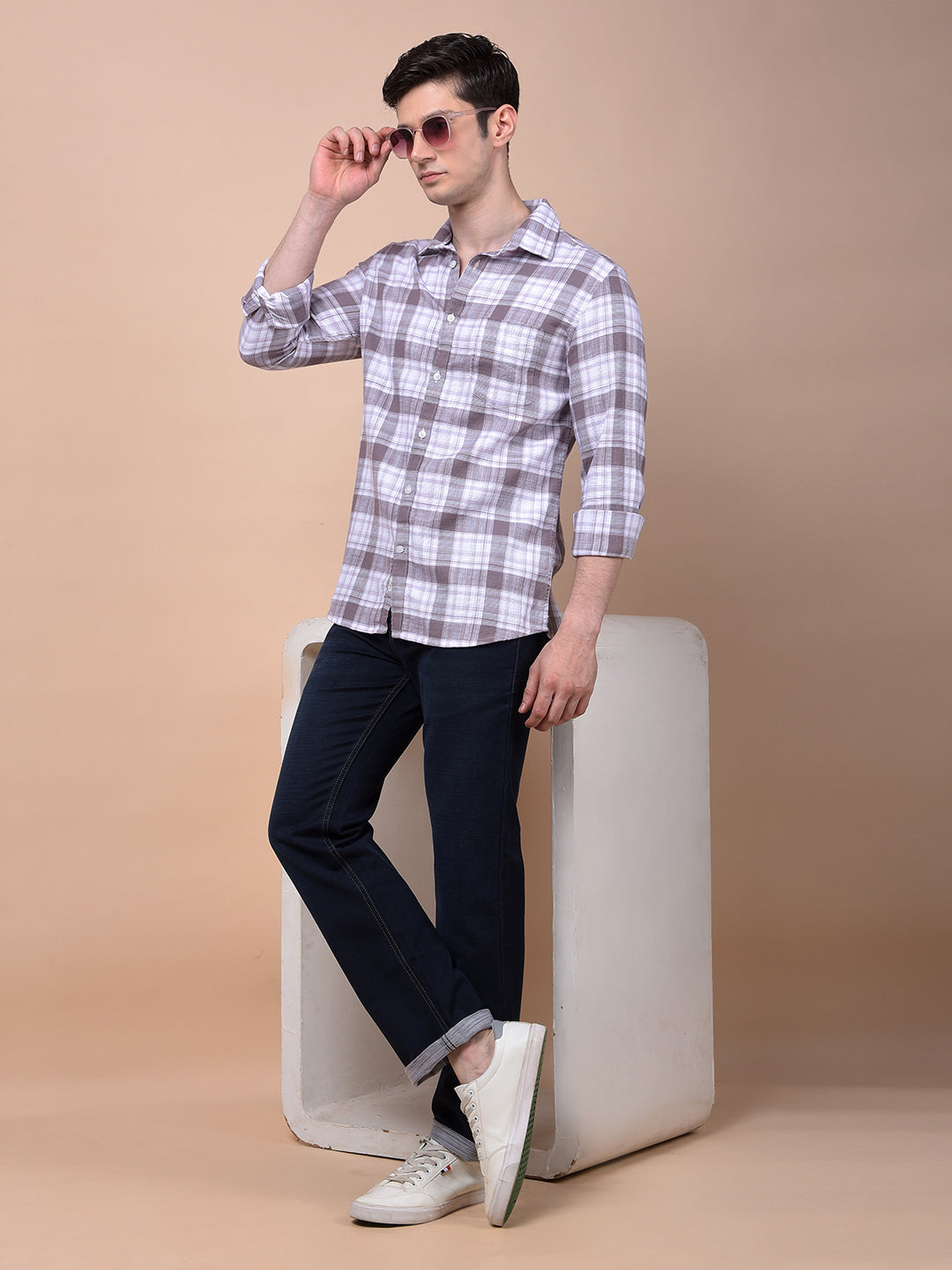 Purple Checked 100% Cotton Shirt