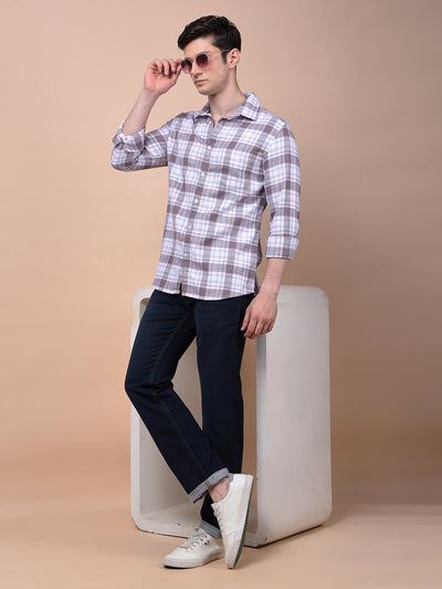 Purple Checked 100% Cotton Shirt