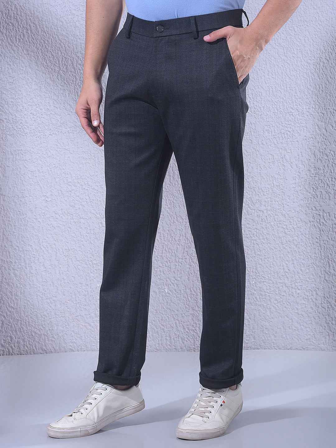 Grey Checked Knitted Trousers