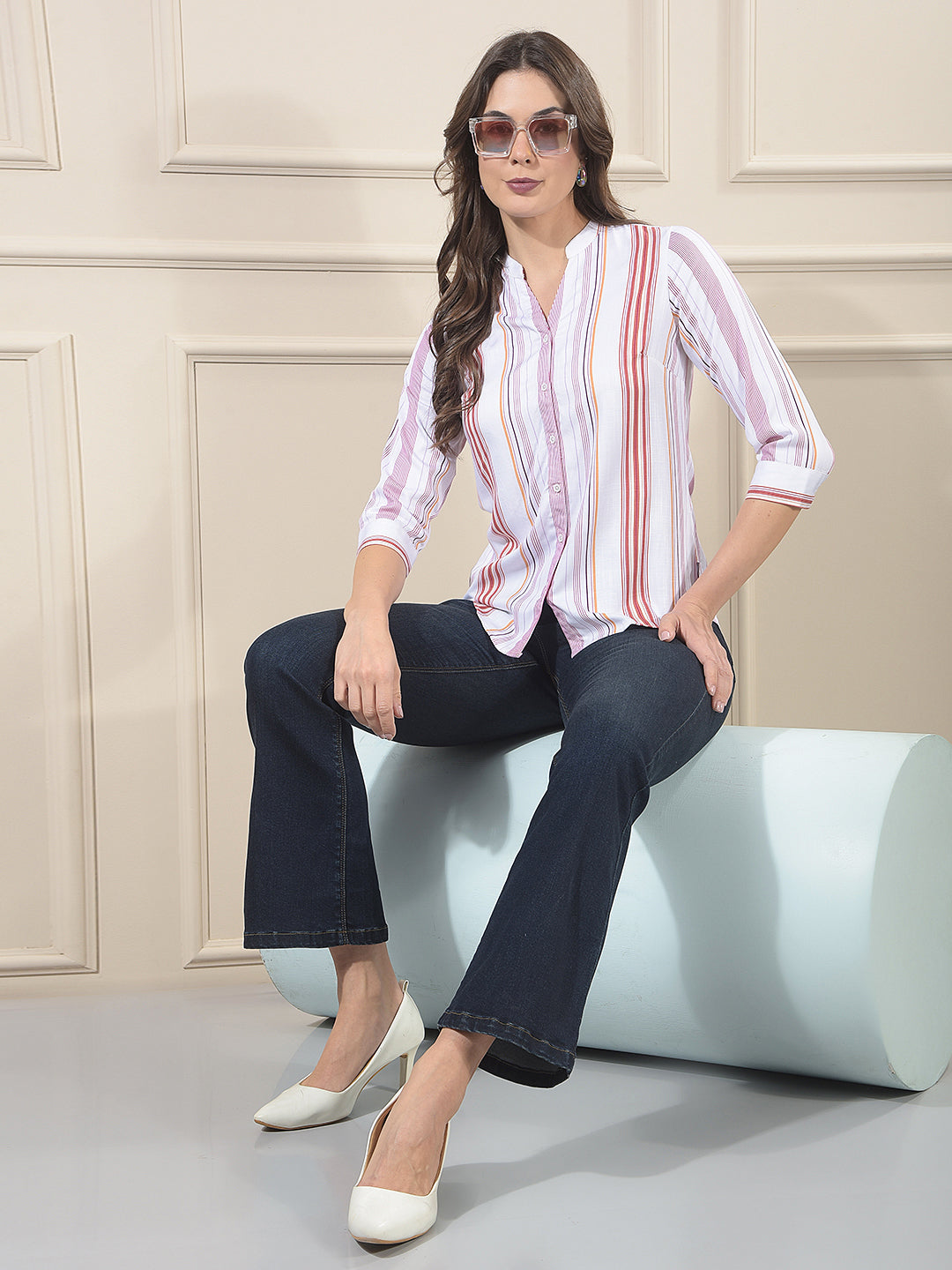 Structured Sky Blue Bootcut Jeans