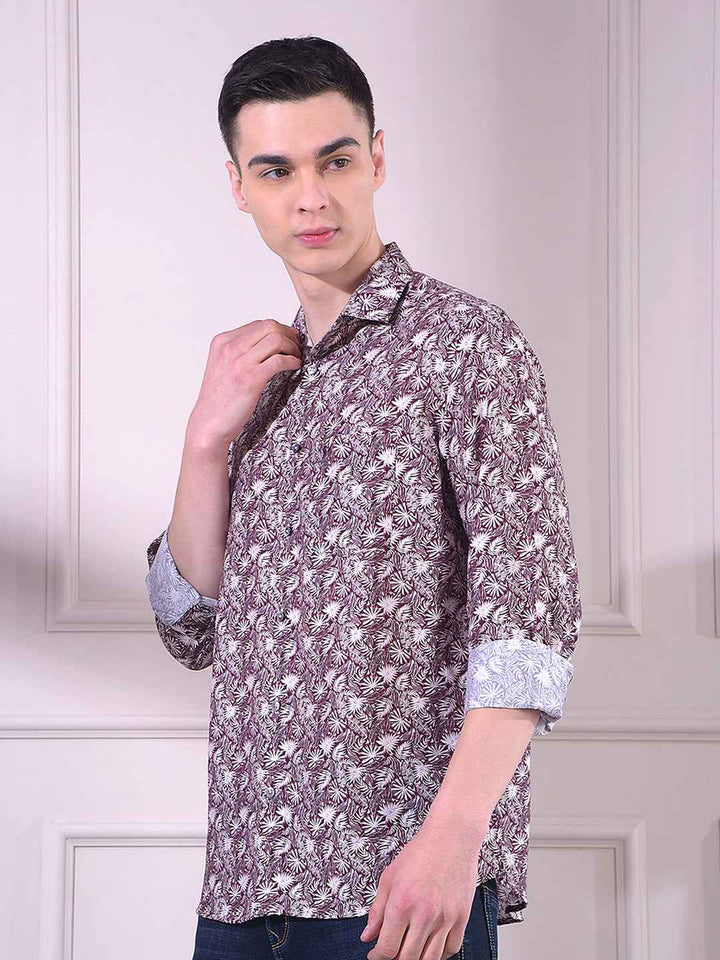 Wine Floral Print Shirt