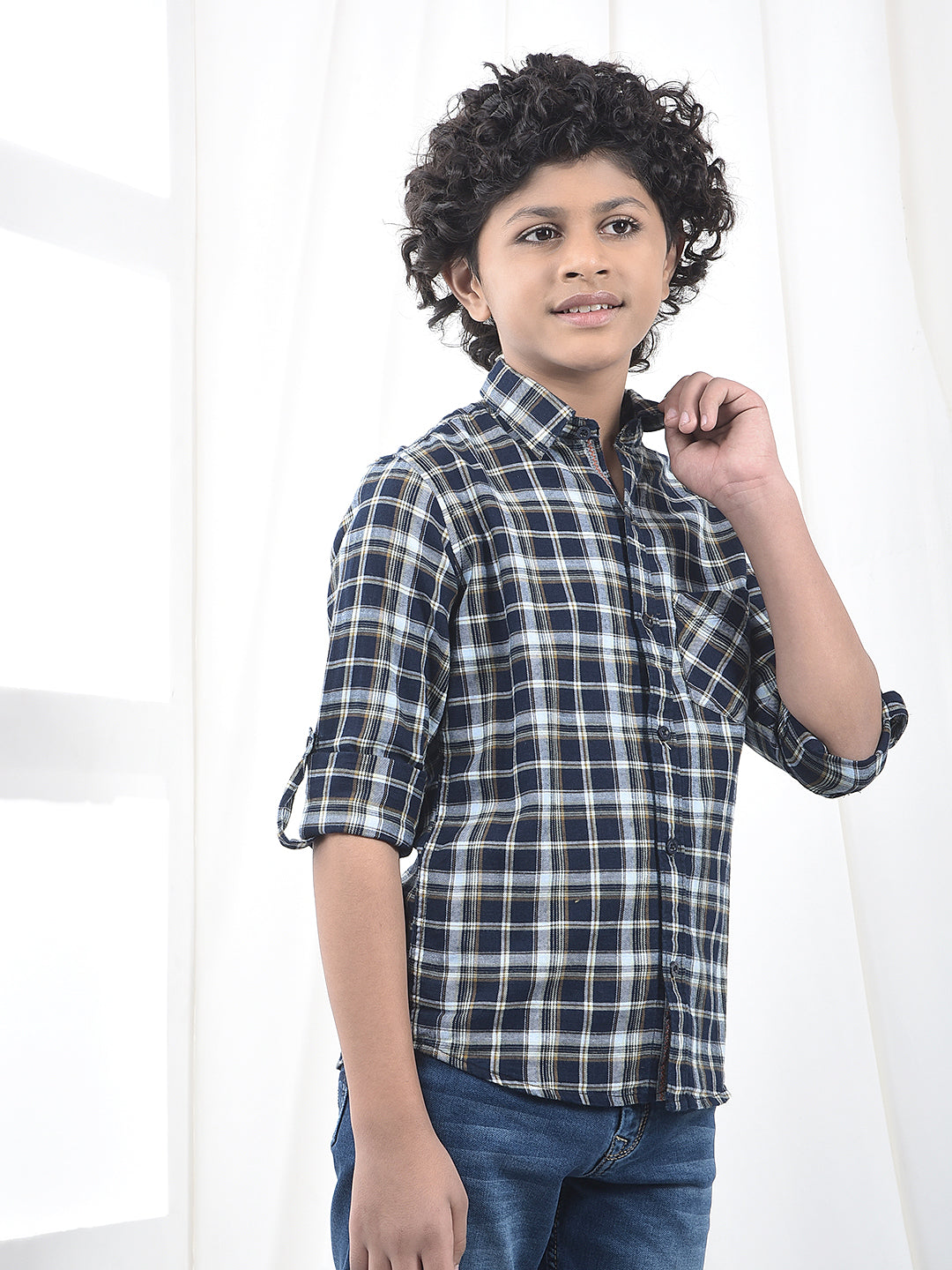 Navy Blue Checked 100% Cotton Shirt