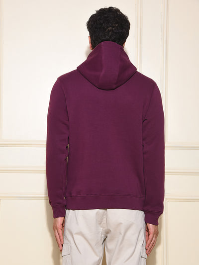 Wine Typographic Print Hooded Neck Sweatshirt