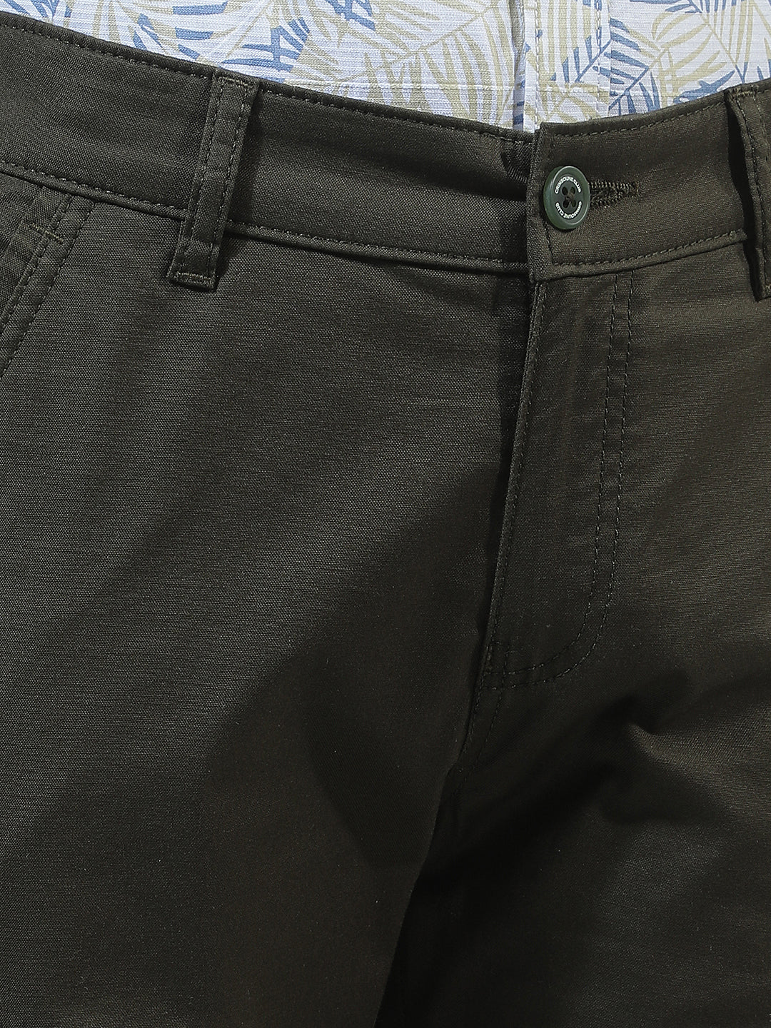 Olive Cotton Straight Stretchable Cargo Trousers